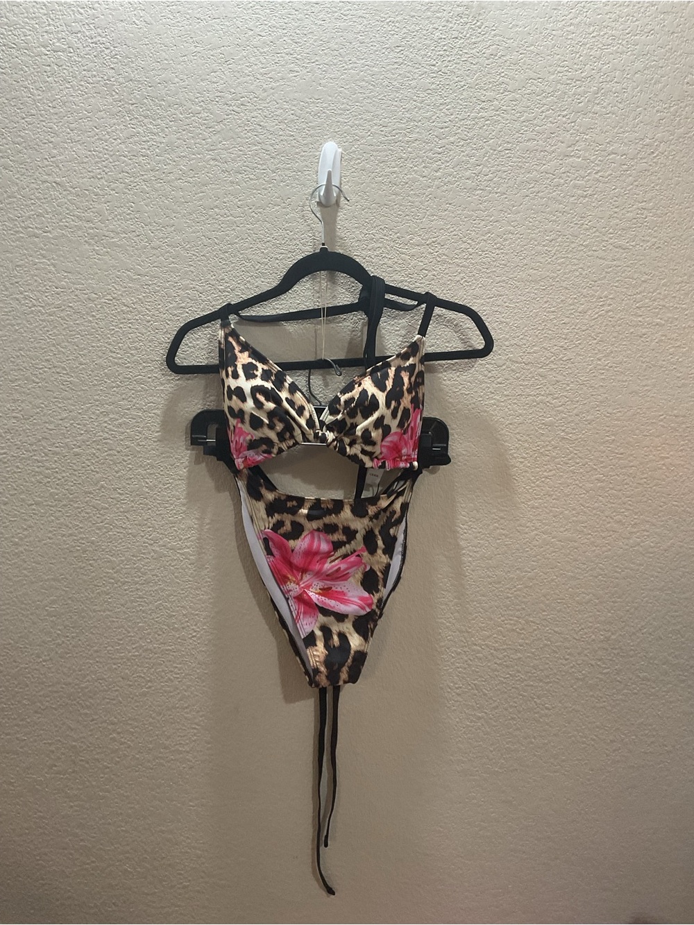 Cider Leopard & Pink Floral Bikini Set - Pink, Tan, Black